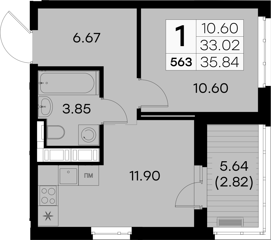 1-комнатная квартира 35.84 м², 8/8 эт., ЖК «Glorax City Балтийская»